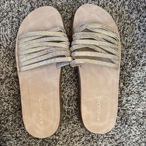 Andiamo Beige Rhinestone Slide Sandals